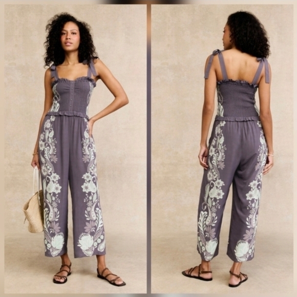 Caballero Pants - Caballero Rose Graphite Protea Paisley Jumpsuit Square neck Sleeveless Viscosei